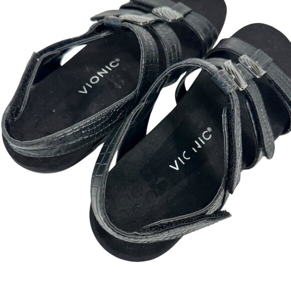 Vionic AMBER Womens Strappy Black Sandals SZ 8 Adjustable Strap Textured Pattern - Picture 9 of 13
